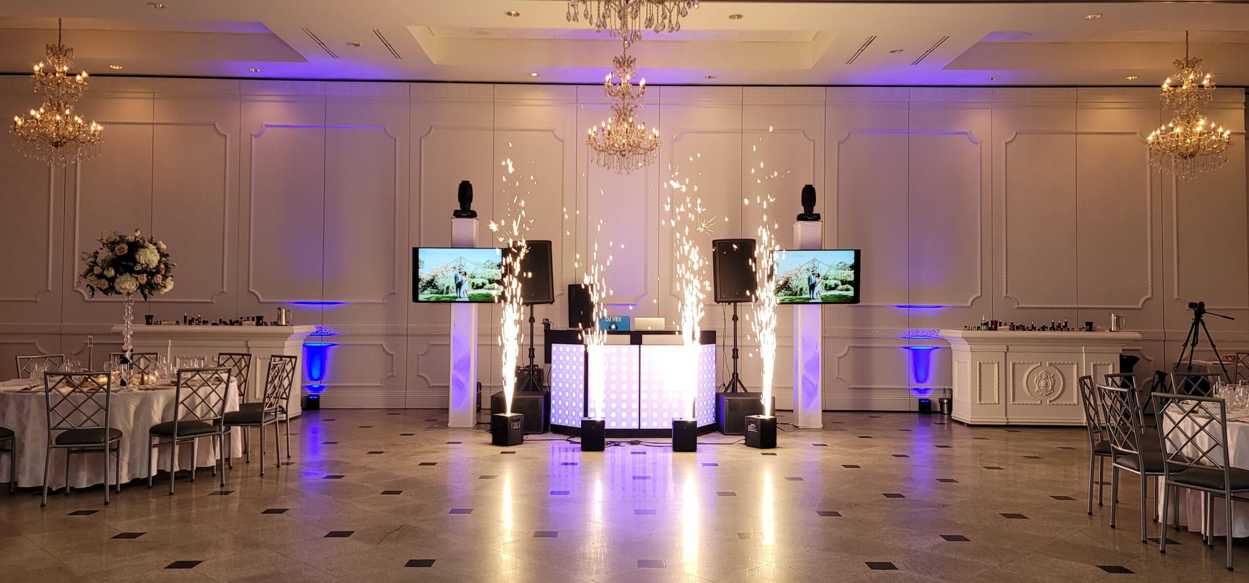 All Generations wedding lighting and cold sparks transforming a reception room.
